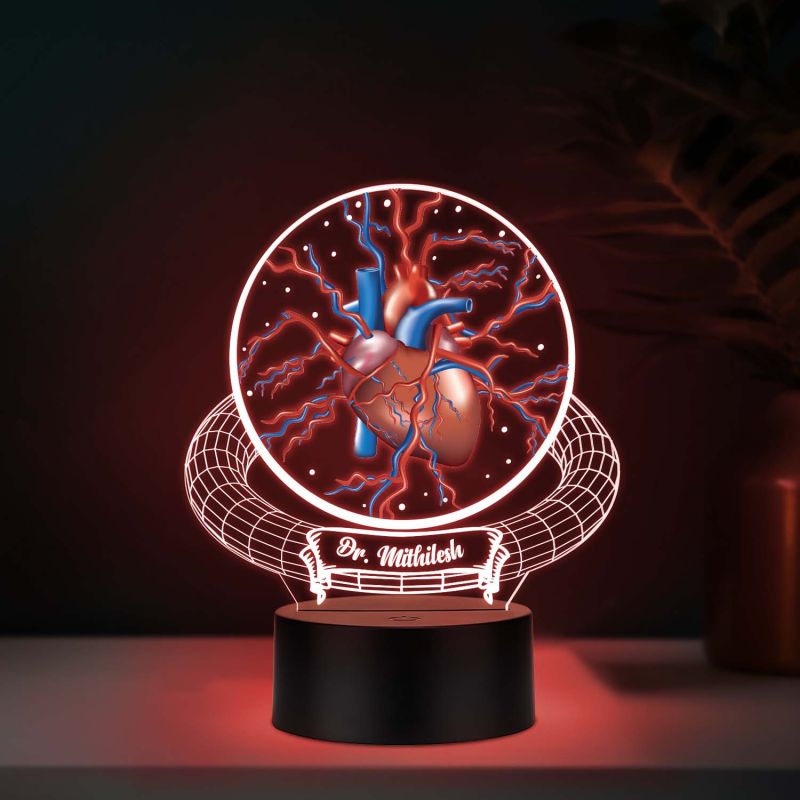 Personalized Anatomical Heart 3D LED Night Light Medical Desk Lamp Gift for Cardiologists, & Heart Surgeon 7 Color Changing Acrylic Lamp for Office, Study Table & Clinic Decor
